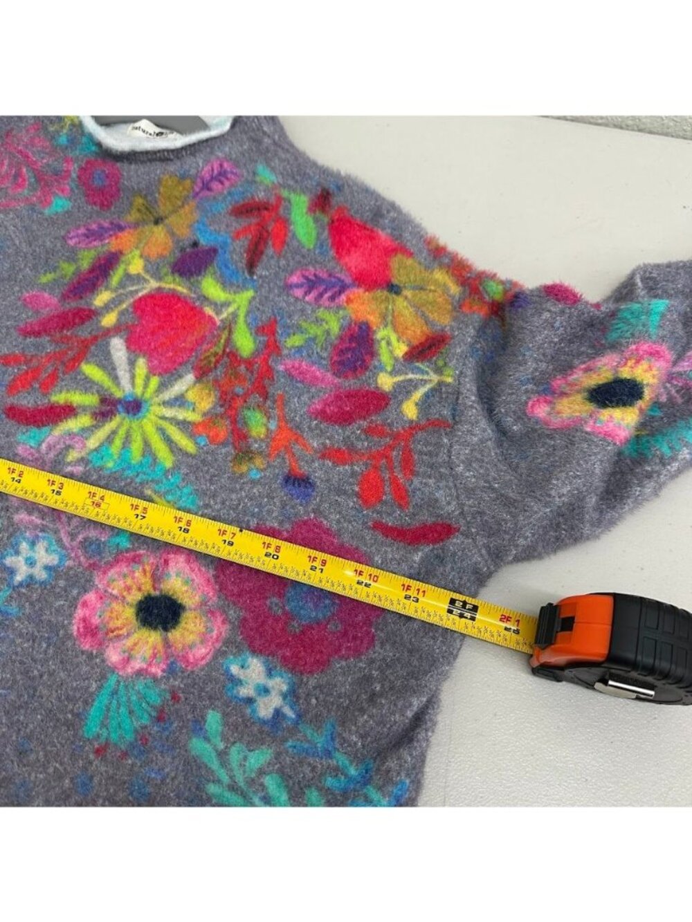 Natural Life Cashmere Like Fuzzy Mock Neck Floral Pull Over Sweater Women Medium - Picture 6 of 7